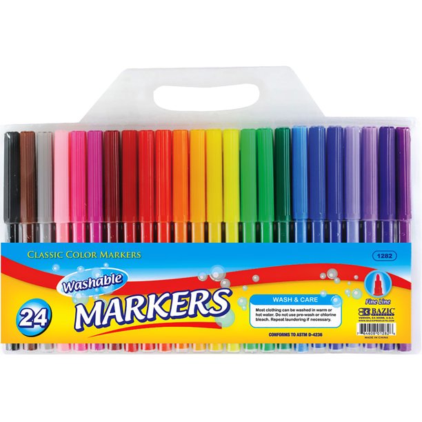 Bazic Classic Colors Washable Markers, #1282, 24 pcs —