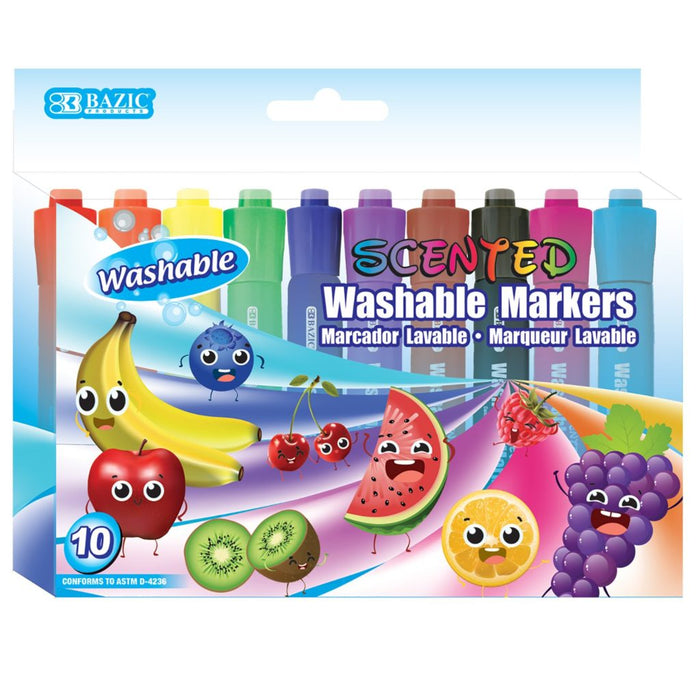 Bazic Scented Washable Assorted Markers, 10 pcs