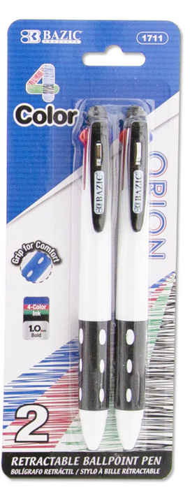 Bazic Orion White Top 4 Color Retractable Pen, 2 pcs