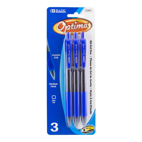 Bazic Optima Blue Gel Retractable Pen, 3 pcs