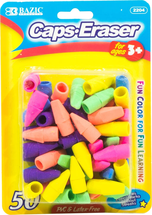 Bazic Erasers for Caps in Fun Neon Colors, 50 ct