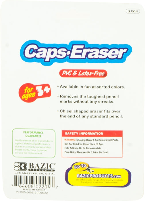 Bazic Erasers for Caps in Fun Neon Colors, 50 ct