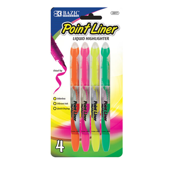 Bazic Fluorescent Liquid Pen Highlighter, 4 pcs