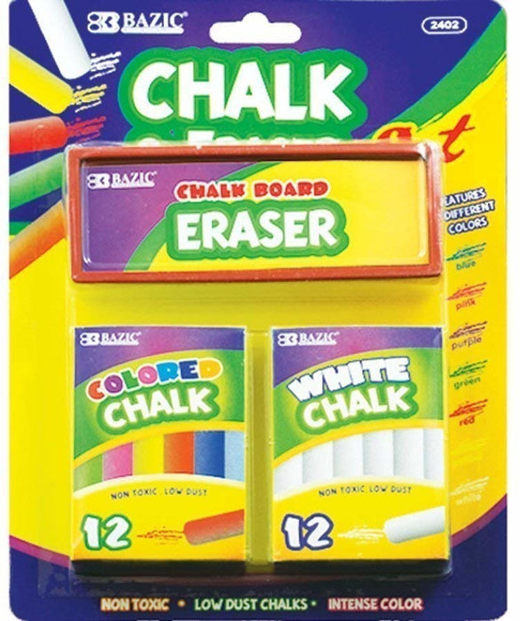 Bazic Chalk and Eraser Set, 3 pcs