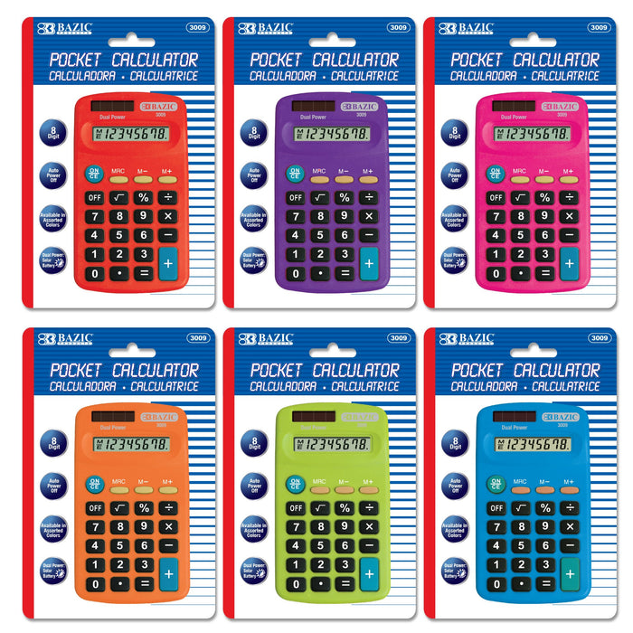 Bazic Size Pocket Calculator, 8-Digit Dual Power , 1 ct