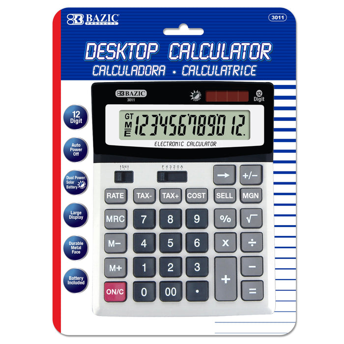 Bazic Desktop Calculator, 12-Digit With Profit Calculation & Tax Functions , 1 ct