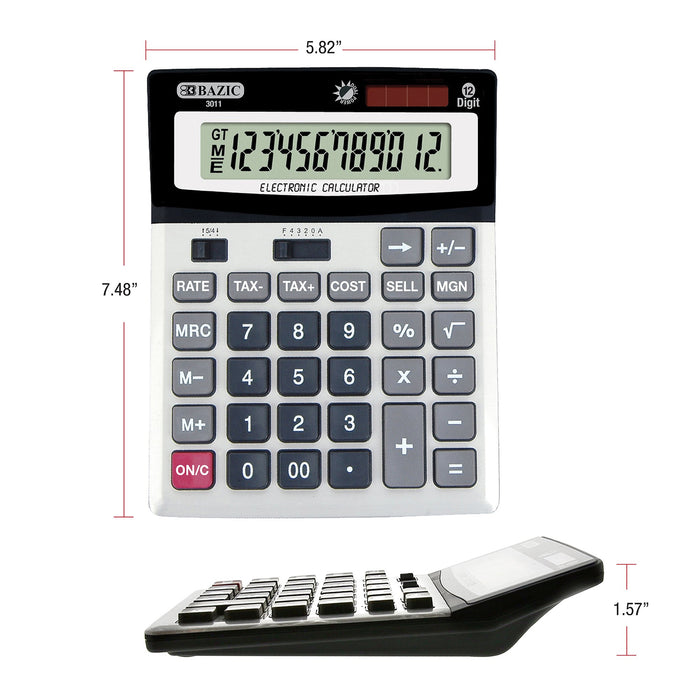 Bazic Desktop Calculator, 12-Digit With Profit Calculation & Tax Functions , 1 ct