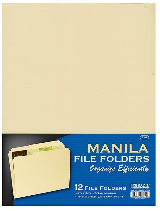 Bazic Manila File Folders, 12 ct
