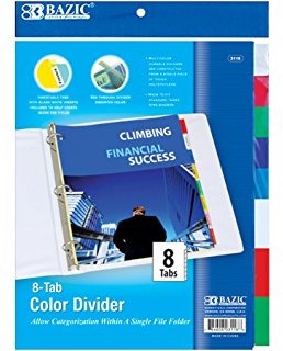 Bazic Color Divider Tabs, 8 ct