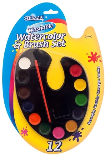 Bazic Washable Watercolor and Brush Set, 