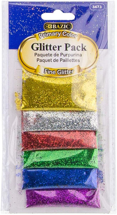 Bazic Primary Color Glitter Pack , 6 pcs