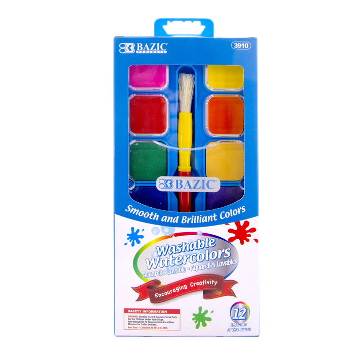 Bazic Washable Watercolors With Brush & Mixing Palette , 12 ct