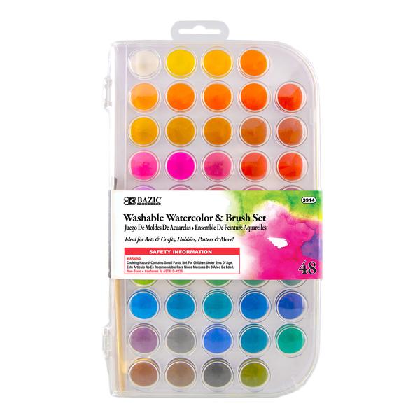 Bazic Washable Watercolors With Brush Set, #3914, 48 ct