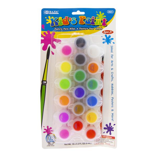 Bazic 18-Color Kid's Paint With Brush , 18 x 0.2 oz