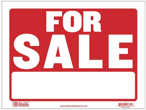 Bazic For Sale Sign, 12 x 16 inch, 3 ct