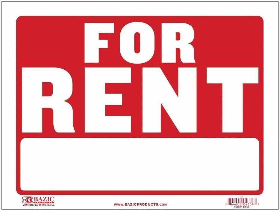 Bazic For Rent Sign, 12 x 16 inch, 3 ct