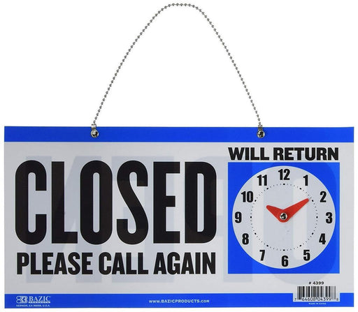 Bazic Closed Clock Sign with Open Sign on Back 3-Pack, 6 x 11.5 inch