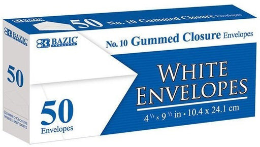 Bazic White Envelopes with Gummed Closure, No. 10, 50 ct