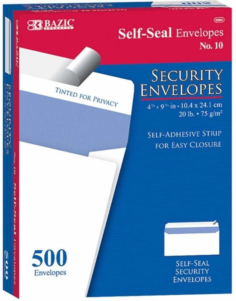 Bazic No 10 Self-Seal Security Envelopes, 500 ct