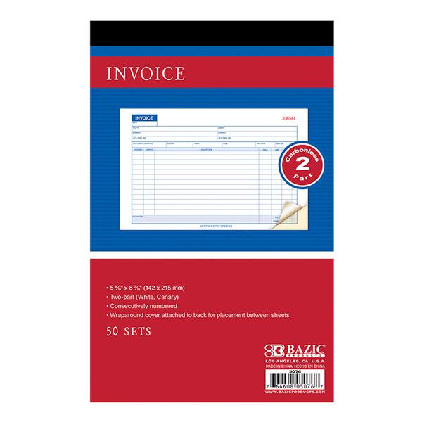 Bazic Invoice Book 2-Part Carbonless, 5 9/16" x 8 7/16", 50 sets