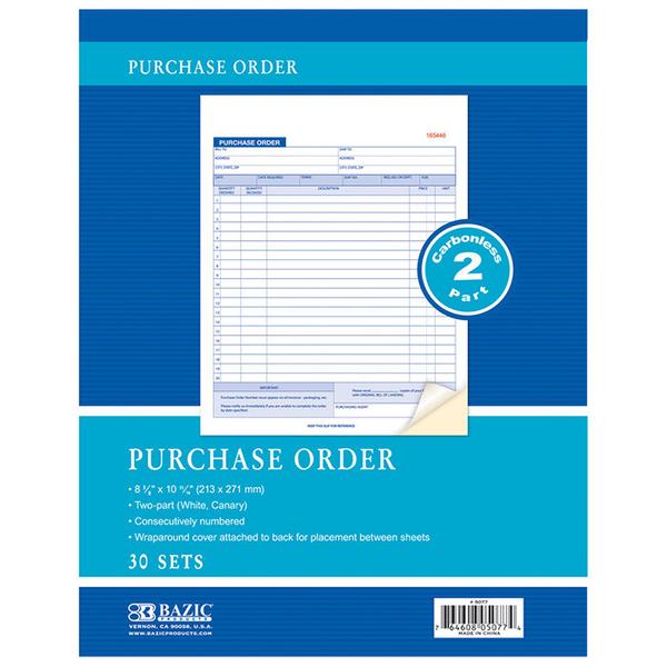 Bazic Purchase Order Book 2-Part Carbonless, 8 3/8" x 10 11/16", 30 sets