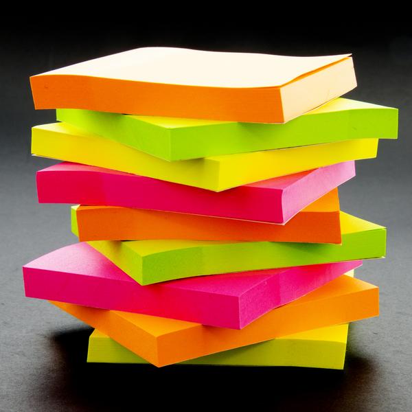 Bazic Neon Color Stick On Notes Pack, 3" x 3" , 12 x 90 ct