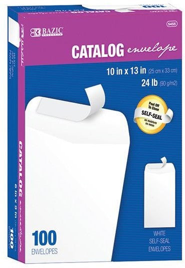 Bazic Self-Seal White Catalog Envelopes, 10 x 13 Inch, 100 ct