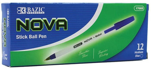 Bazic Nova Stick Blue Ballpoint Pen, 12 ct