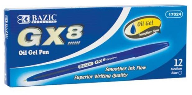 Bazic GX8 Blue Oil Gel Pen, 12 ct