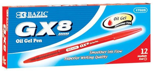 Bazic GX8 Red Oil Gel Pen, 12 ct