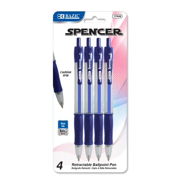 Bazic Spencer Blue Retractable Pen With Cushion Grip , 4 pcs