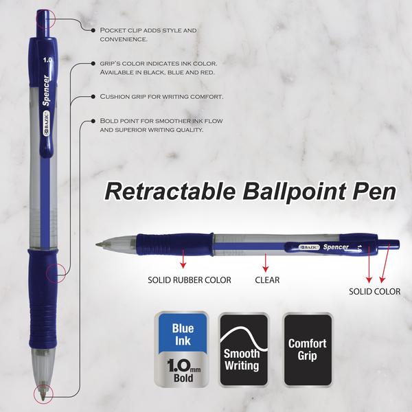 Bazic Spencer Blue Retractable Pen With Cushion Grip , 4 pcs