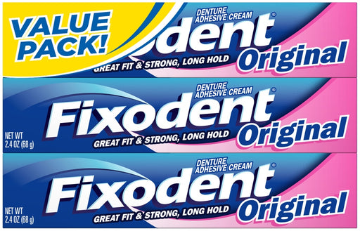 Fixodent Denture Adhesive Cream, Original, Value Pack, 3 x 2.4 oz