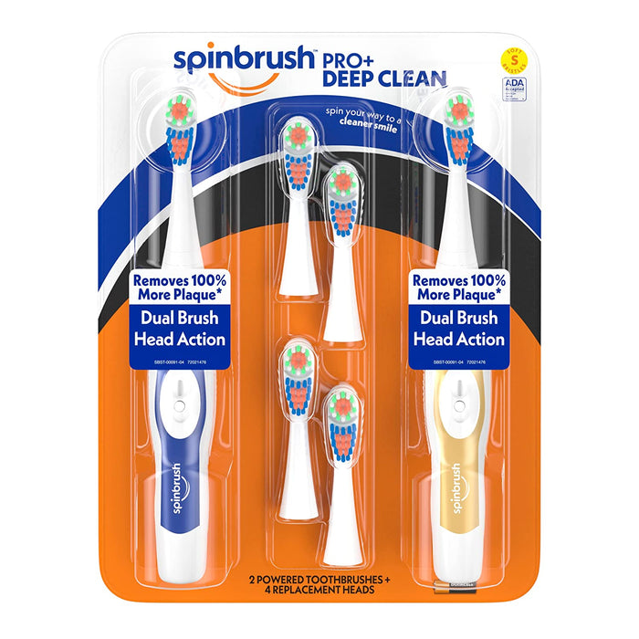 Spinbrush Pro + Deep Clean Powered Toothbrush, Value Pack, 6 pcs