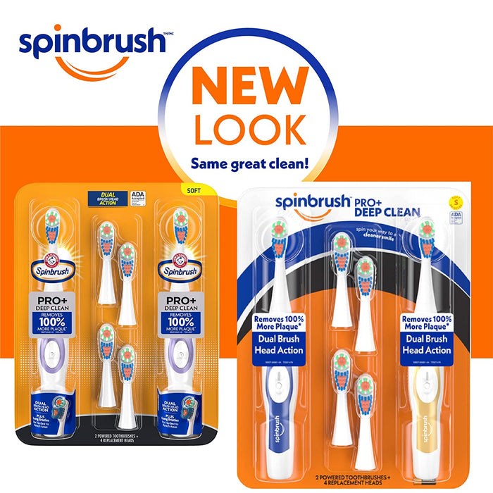 Spinbrush Pro + Deep Clean Powered Toothbrush, Value Pack, 6 pcs