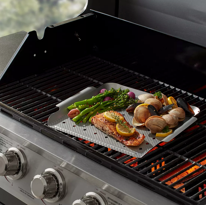 Mr. Bar-B-Q 12" Embossed Barbeque Topper, Brusher Silver , 1 pc