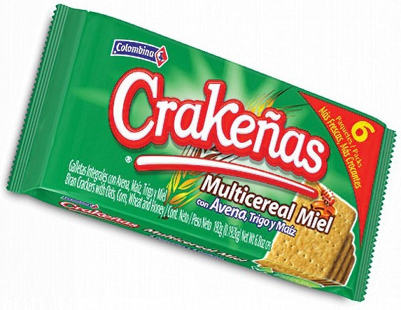 Crakenas MultiCereal Honey Crackers, with Oats, Wheat and Corn, 6 pack