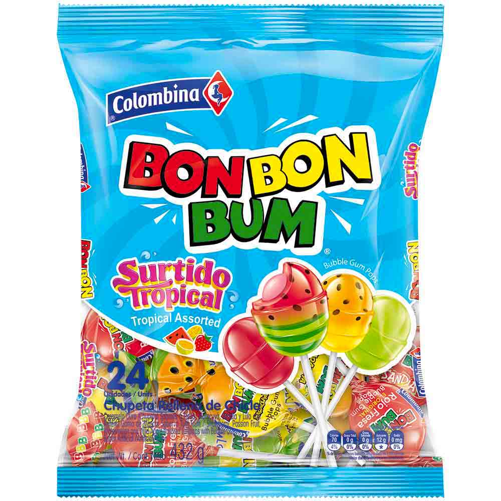 Colombina Bon Bon Bum Tropical Lollipops, 24 ct
