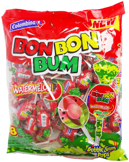 Colombina Bon Bon Bum Bubble Gum Pops, Watermelon, 48 ct
