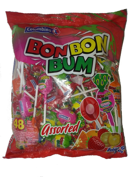Colombina Bon Bon Bum Bubble Gum Pops, Assorted, 48 ct