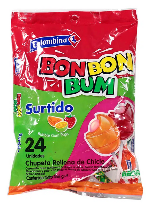 Colombina Bon Bon Bum Assorted Lollipops , 24 ct