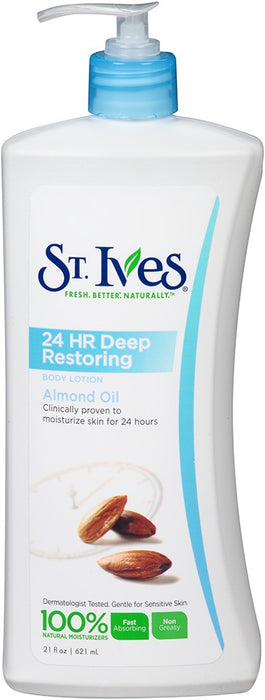 St. Ives 24 Hr Deep Restoring Body Lotion, Almond Oil, 21 oz