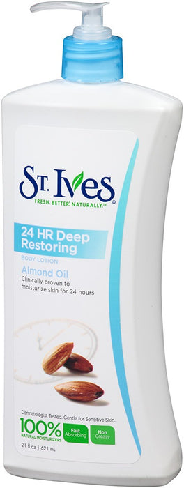 St. Ives 24 Hr Deep Restoring Body Lotion, Almond Oil, 21 oz