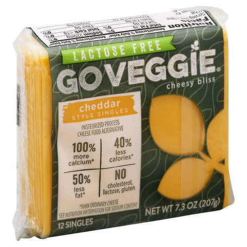 Go Veggie Cheddar Pasteurized Process Cheddar Style Singles , 7.3 oz