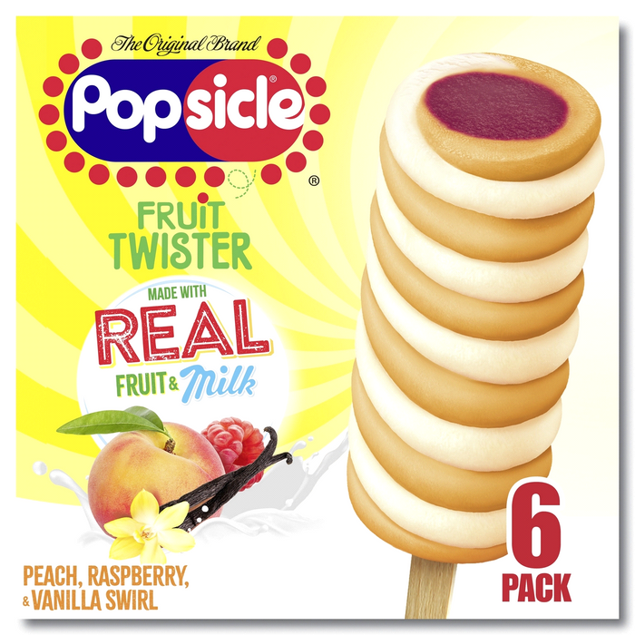 Popsicle Fruit Twisters With Real Fruit & Milk, Peach Raspberry & Vanilla Swirl Flavor, 6 ct