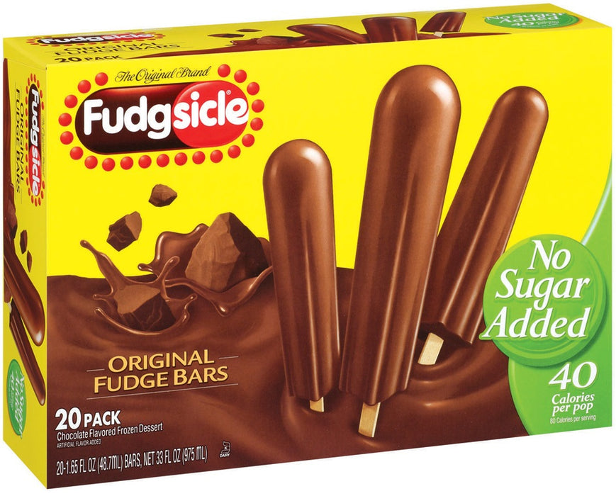 Popsicle Fudgsicle Fudge Bars Original Frozen Dessert, No Sugar Added, 20 ct