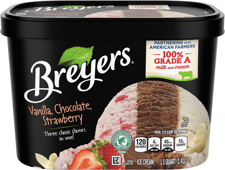 Breyers Vanilla Chocolate & Strawberry Ice Cream, 48 oz