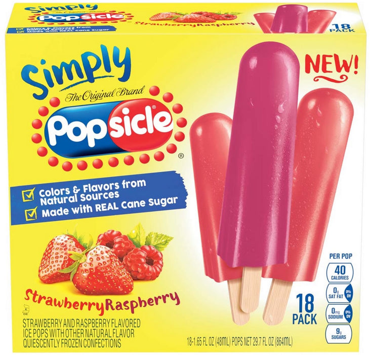 Popsicle Simply Popsicle Strawberry & Raspberry Variety Pack, 18 ct