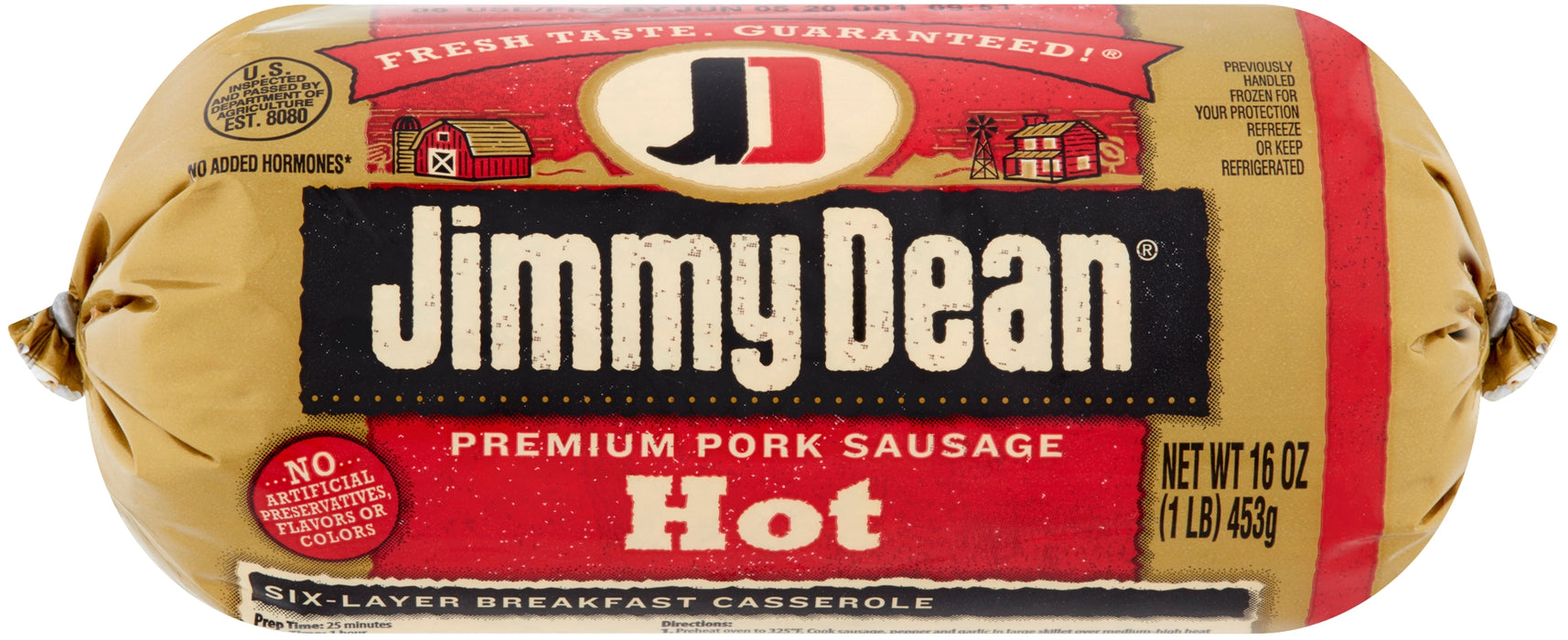 Jimmy Dean Premium Pork Hot Sausage Roll , 16 oz