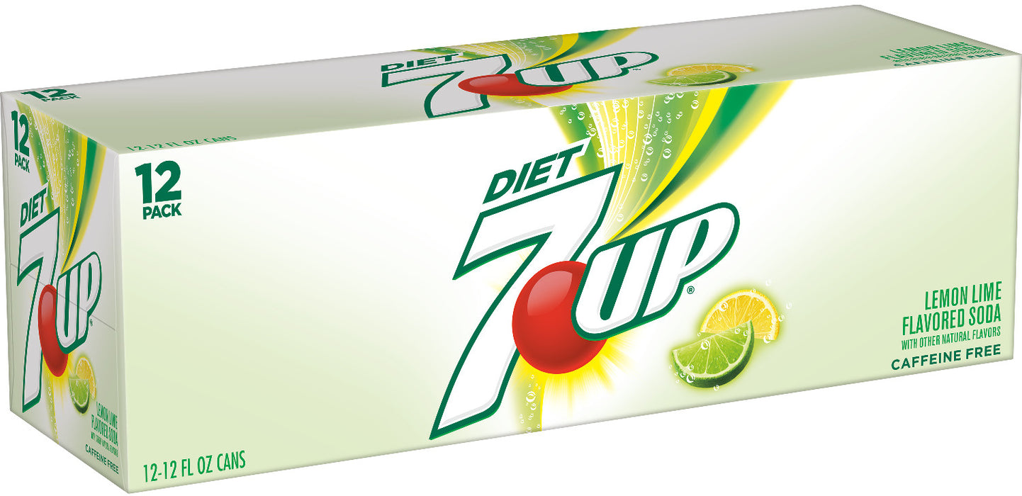 7 Up Diet Lemon Lime Flavored Soda, 12-Pack, 12 x 12 oz